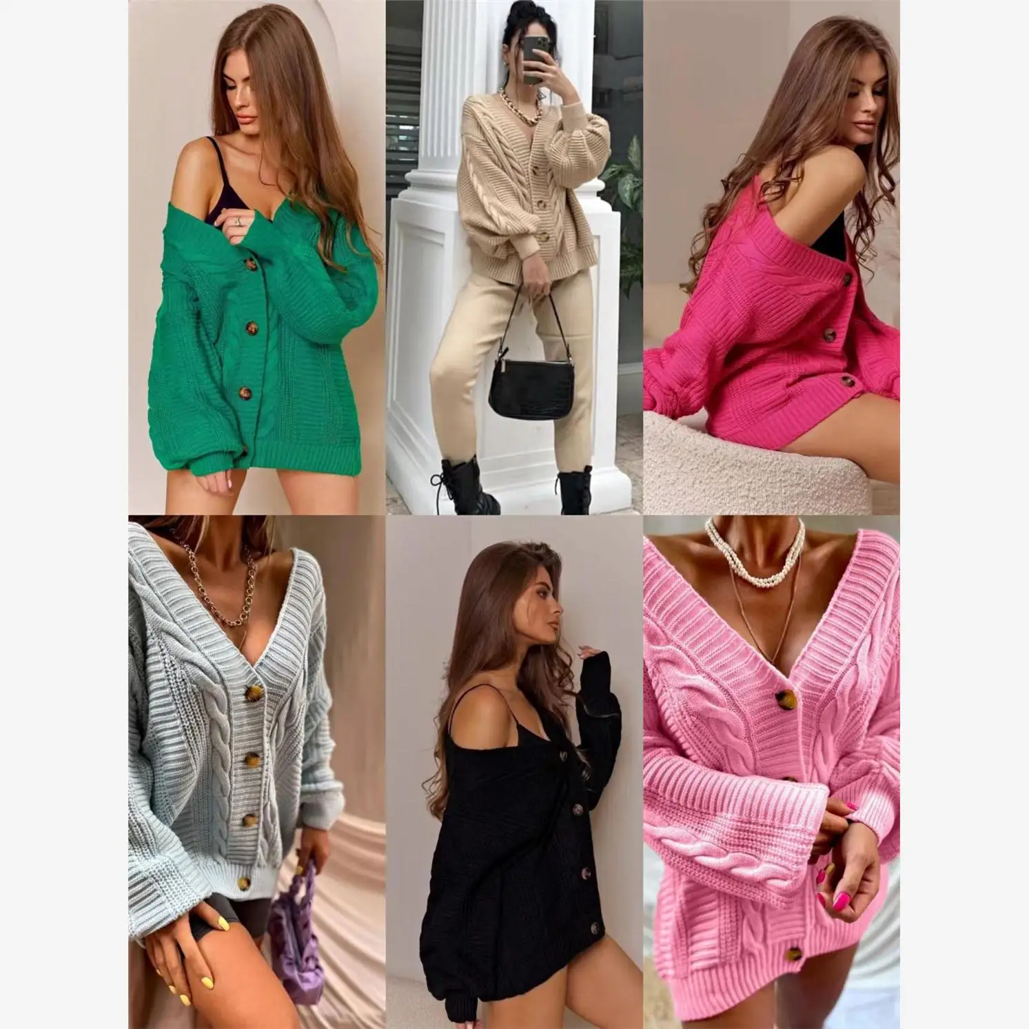 

Loose Sexy V-Ne Lantern Sve Knitted Cardigan Women's Autumn Winter New Sle Sweater Coat Open Front Long Sve Top