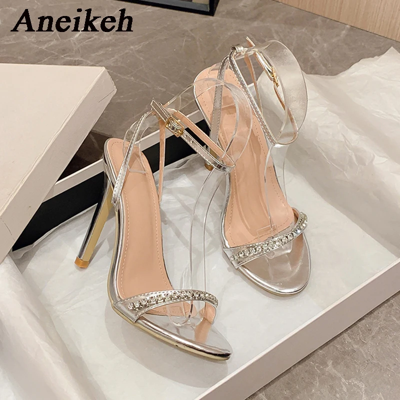 Aneikeh 2024 Fashion Glitter Rhinestones Ladies High Heels Sexy Sandals Women Peep Toe Party Wedding Stripper Shoes Summer