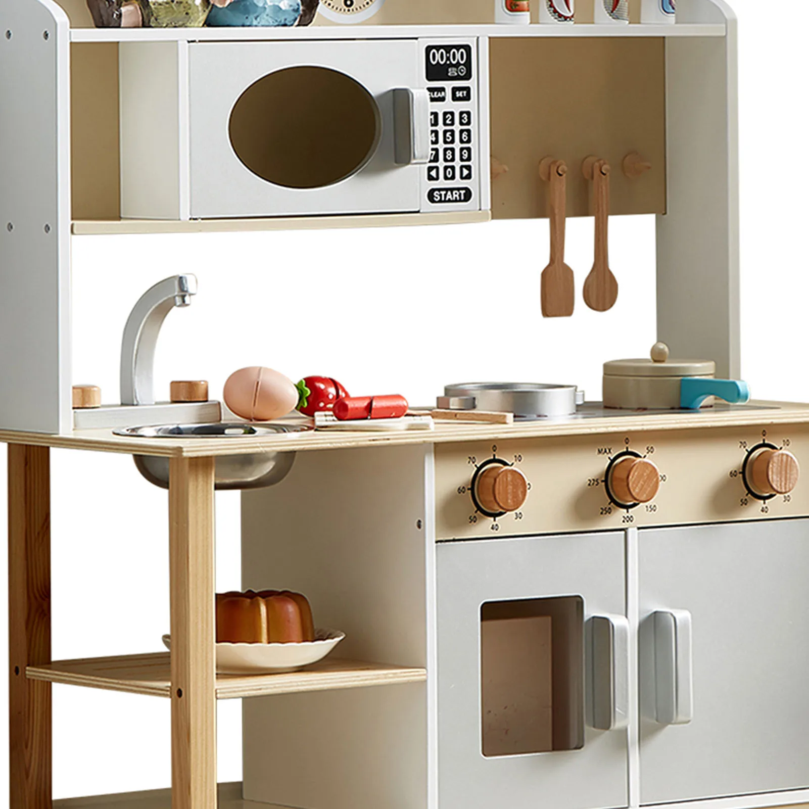 Fingir brinquedo cozinha playset de madeira jogar cozinha conjunto realista criança cozinha playset com forno pia lavar louça para crianças