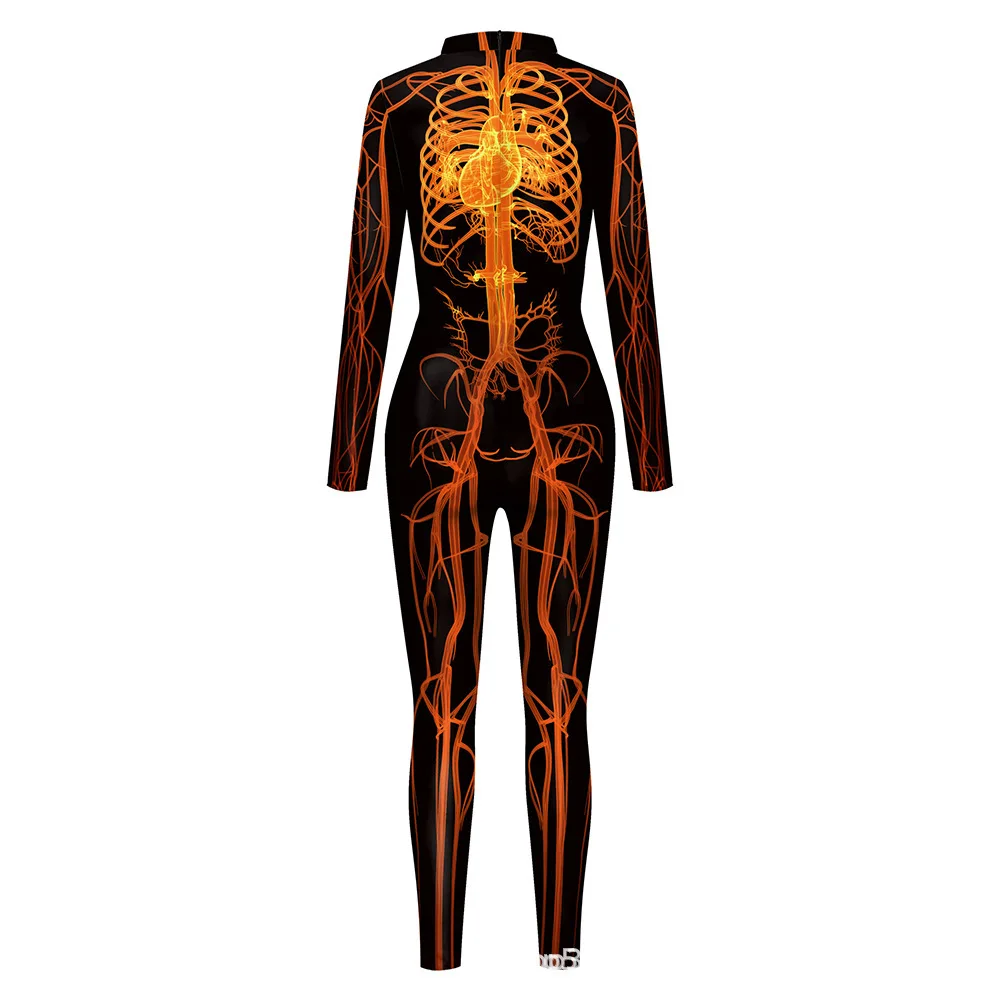 Halloween-Party Muskel-Punk Bedruckter Jumpsuit Elastischer Ganzkörperanzug Karneval Cosplay Kostüm Catsuit Steampunk Outfit 2026 – Detail 6