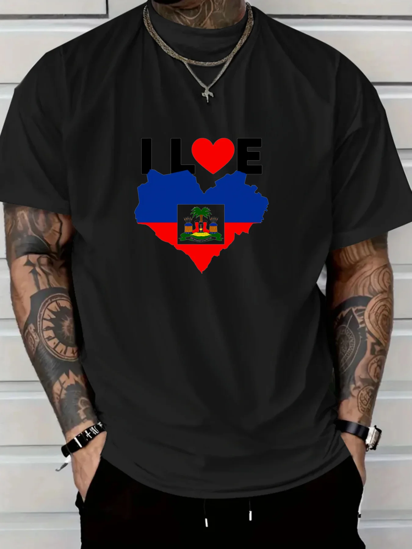 Men's I Love Haiti Heart Flag Graphic T-Shirt Casual Tee with Haitian Pride Design Comfortable Clothing