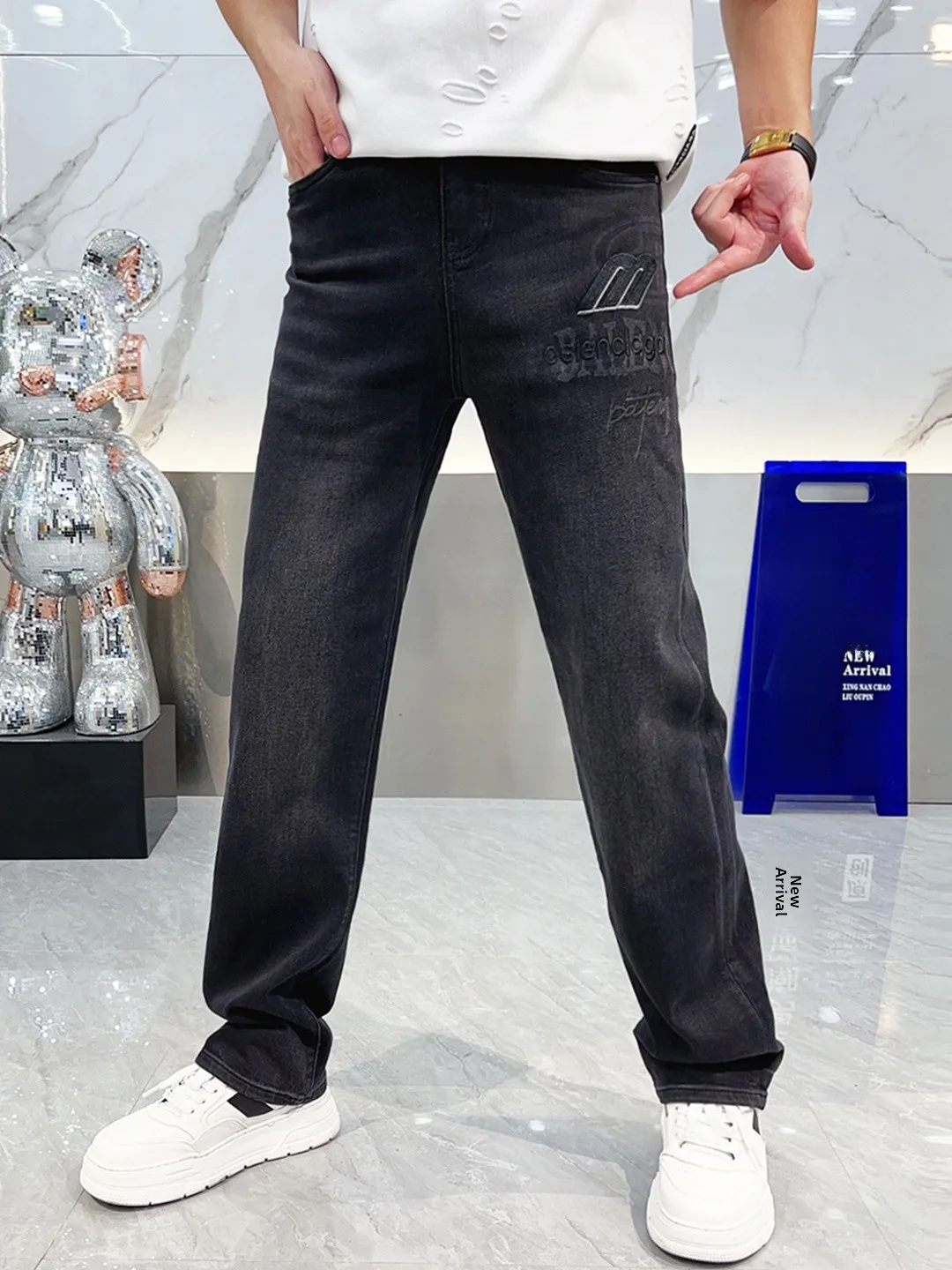 

Trendy Men's Jeans Autumn New Arrival European Style Straight Leg Cotton Denim Pants Letter Embroidery Print Versatile Casual...