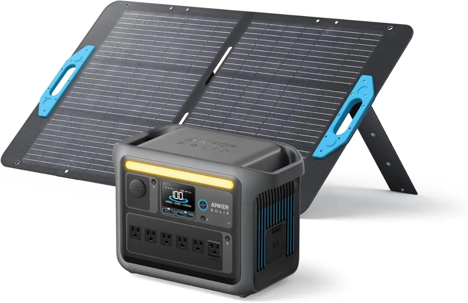 Portable Power Station with 100W Solar Panel, 1800W Solar Generator, 1056wh LFP (LiFePO4) Battery, 6 AC Outlets, Up to 2400W