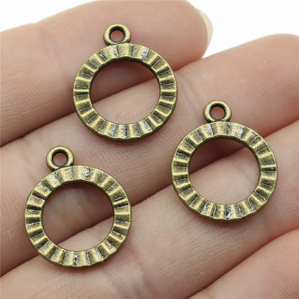 WYSIWYG 10pcs 19x16mm Antique Bronze Color Double-Sided Textured Circle Charms Pendant For DIY Jewelry Making Jewelry Findings