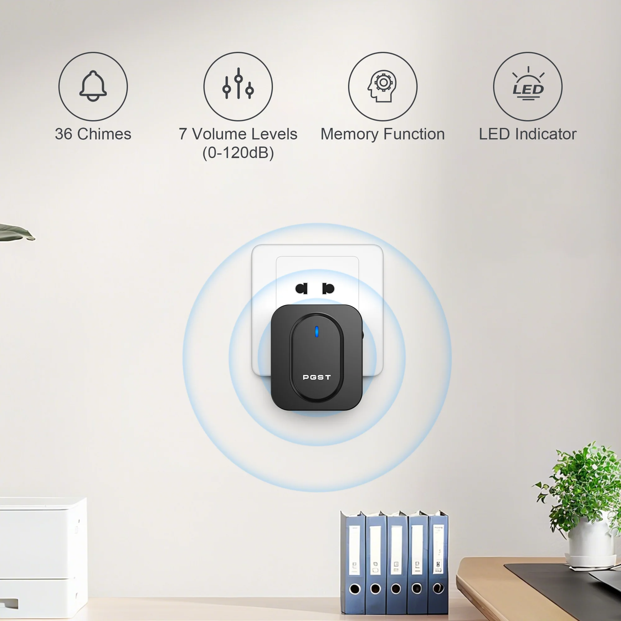 PGST Wireless Doorbell 36 Chimes LED Light Home Security Alarm Door Bell Waterproof Outdoor Button Easy DIY Installation view 3