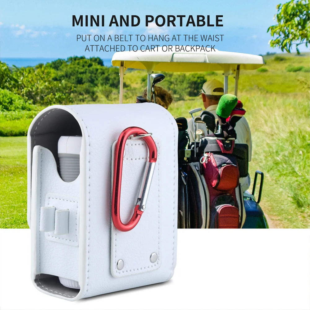 Shock-absorbing PU Leather Storage Pouch for Golf Rangefinders Featuring Double Buckle Fastening and Carabiner Hook