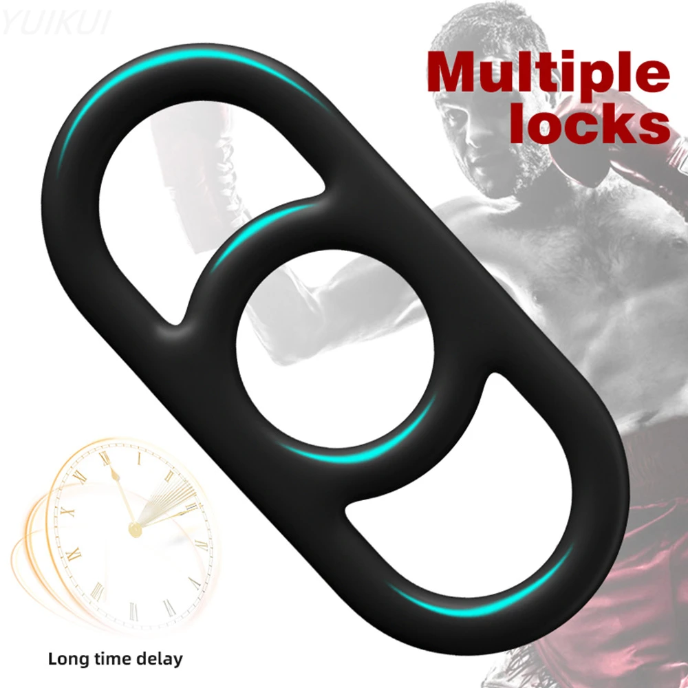 3 Holes Cock Ring Delay Ejaculation Penis Ring Dick Enlargement Silicone Adult Toys For Men Strengthen Erection Male Sex Toy