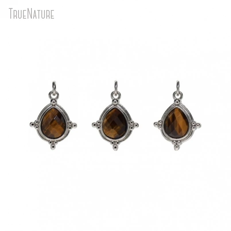 

10Pcs Wholesale Jewelry Drop Shape Teardrop Silver Color Tiger Eye Stone Pendant PM50435