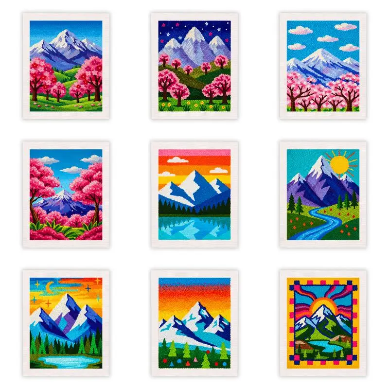 

Punch Needle Frame Painting Decor Hobby Kits For Adults Snow mountain scenery Cloth For Punch Needle Arts and Crafts Embroidery