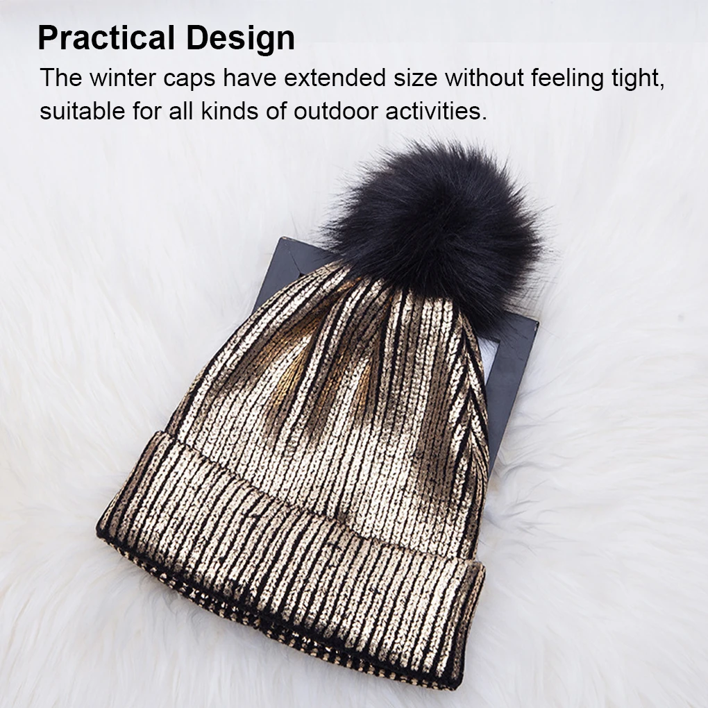 Winter Metallic Bling Knit Hip-hop Caps Hats Pompom Skullies Hairball