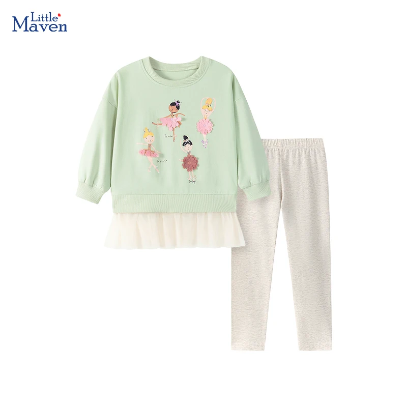 

Little maven Two-piece Toddler Girls Clothing Cute Ballet Dancers Appliques Baby Girls Boutique Outfits for Girls Costume Suits