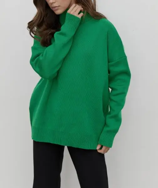 

Autumn and Winter Women's Trendy Solid Color Versatile Loose Warm Temperament Elegant Semi High Neck Knitted Sweater