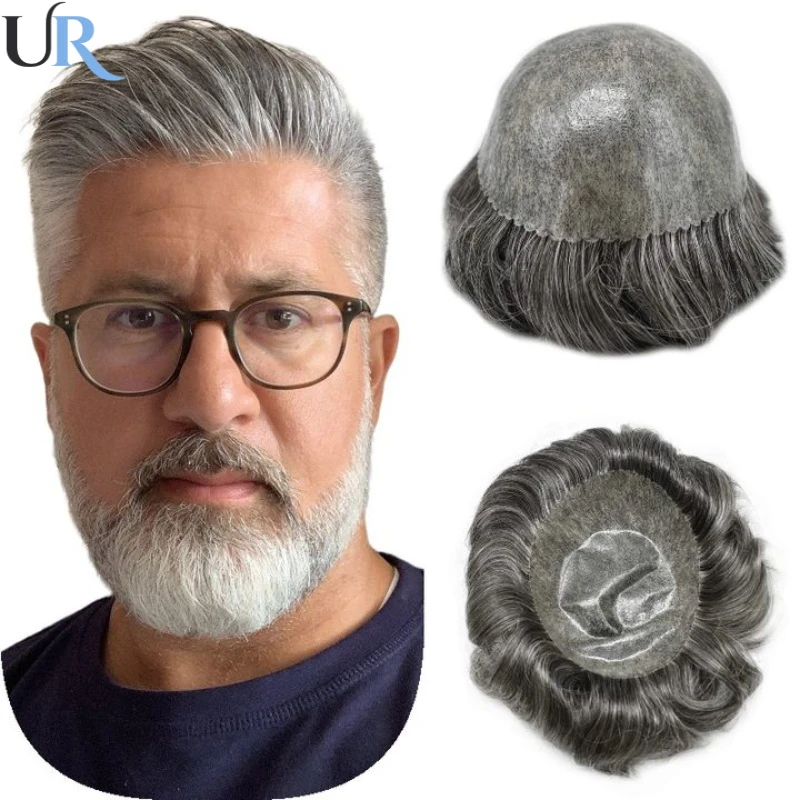 Perucas de Prótese de Cabelo PU Completo para Homens, 100% Cabelo Humano, Cabelo Durável, Unidade de Sistema Prótese Capilar, Velho, 1B65, 0,1mm