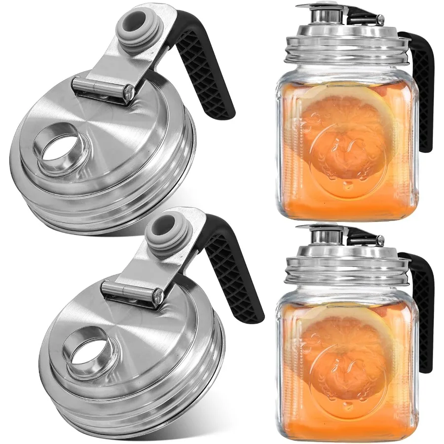 

2 шт. крышка с носиком для банок Mason из нержавеющей стали с ручкой, широкий откидной крышкой для банок Mason, многоразовые банки Mason
