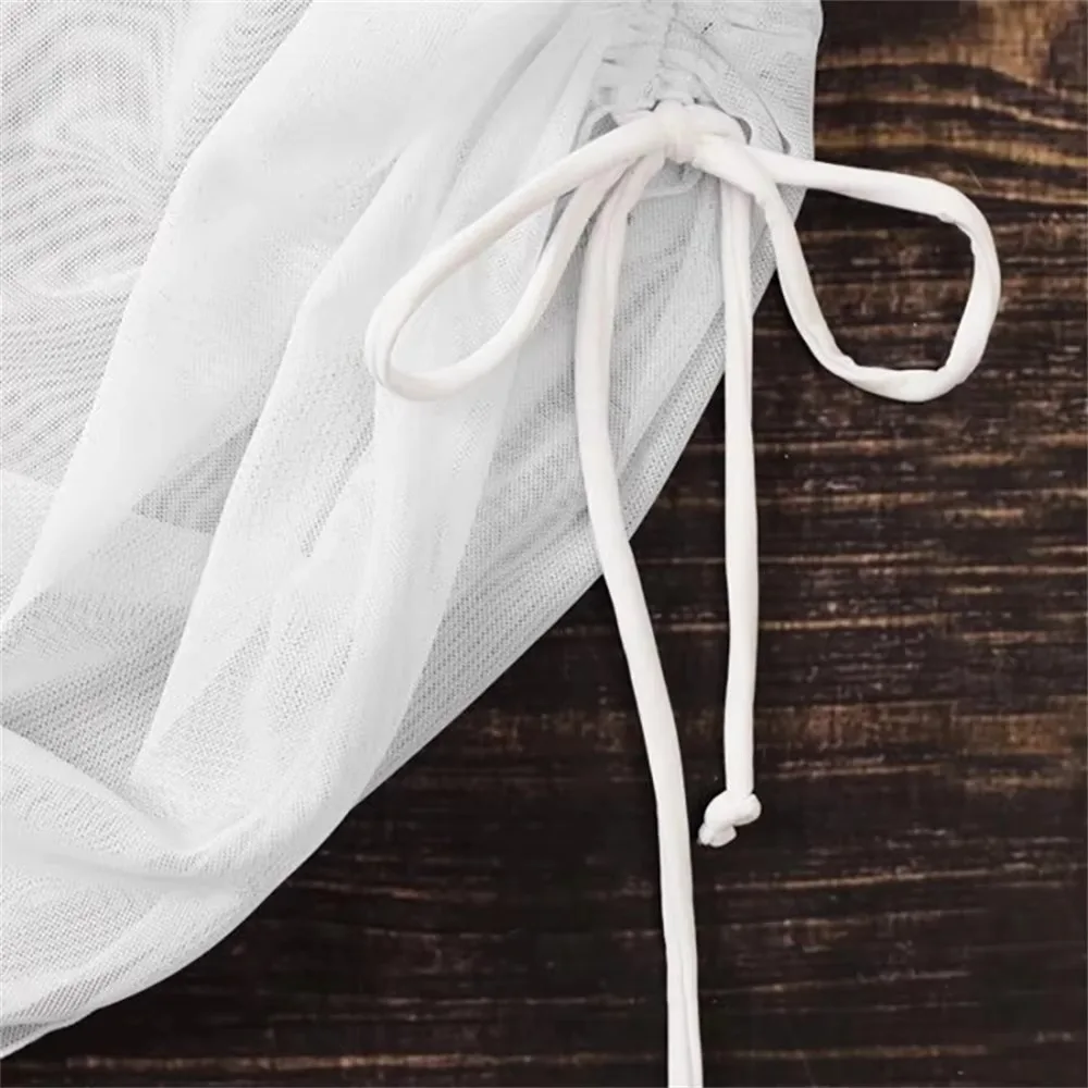 

Sexy Translucent Swimsuit Beach Skirt Mesh Drawstring Solid Ruffled Overskirt Beachwear Seaside
