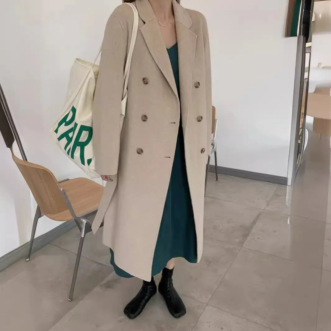 

Double-sided cashmere woolen coat for women's 2022 new Hepburn style loose and long thickened huge and thin woolen coat