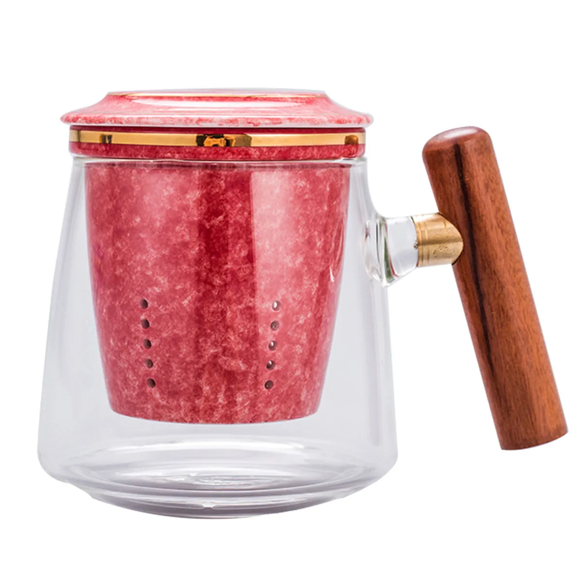 

1Set Inner Liner Tea Cup 400Ml Glass Body Wooden Handle Coffee Mug Dustproof Lid for Tea Coffee Milk Juice Drinking