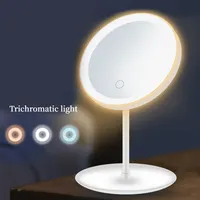 LED Makeup Mirror with Light 5x Mirrors Portable Removable Desk Mirror Adjustable Tricolor HD Light Vanity Mirror Dropshiping