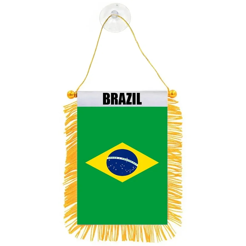 Aerxemrbrae 8*12cm decoración de ventana de coche poliéster Brasil banderín colgante banderas Brasil Mini banderín brasileño