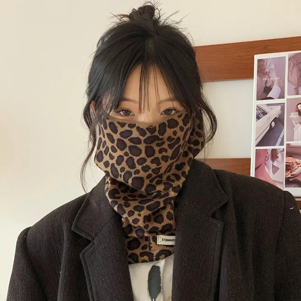 

Casual Leopard Print Winter Cycling Thermal Mask Flower Polka Point Earhook Neck Warmer Bow Knitted Pullover Cap Student