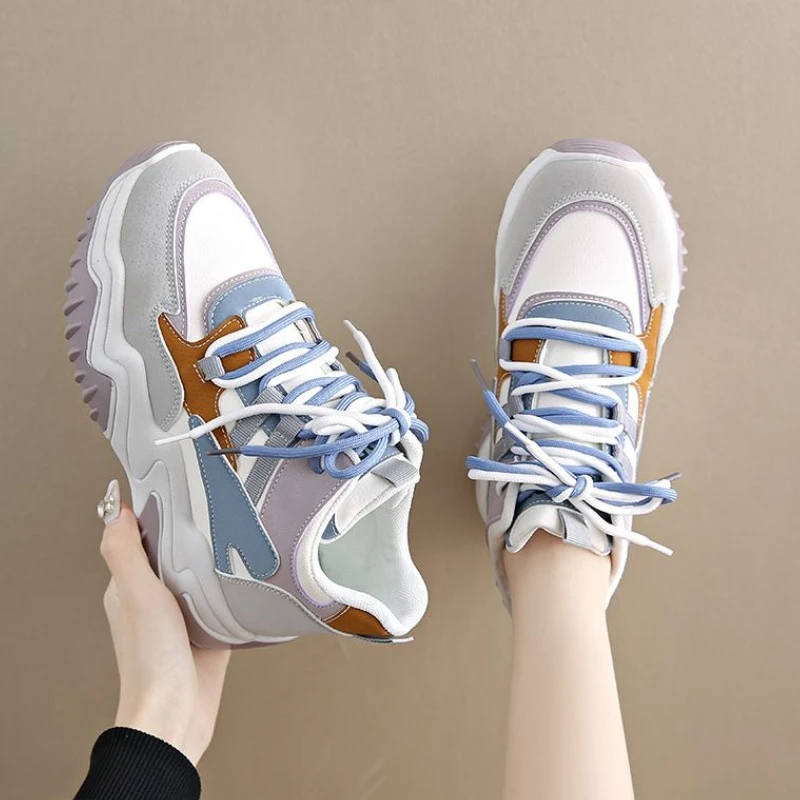 

Trendy Women Sneakers New Arrivals Autumn Breathable High Top Korean Style Thick Sole Height Boost Casual Dad Shoes All Match