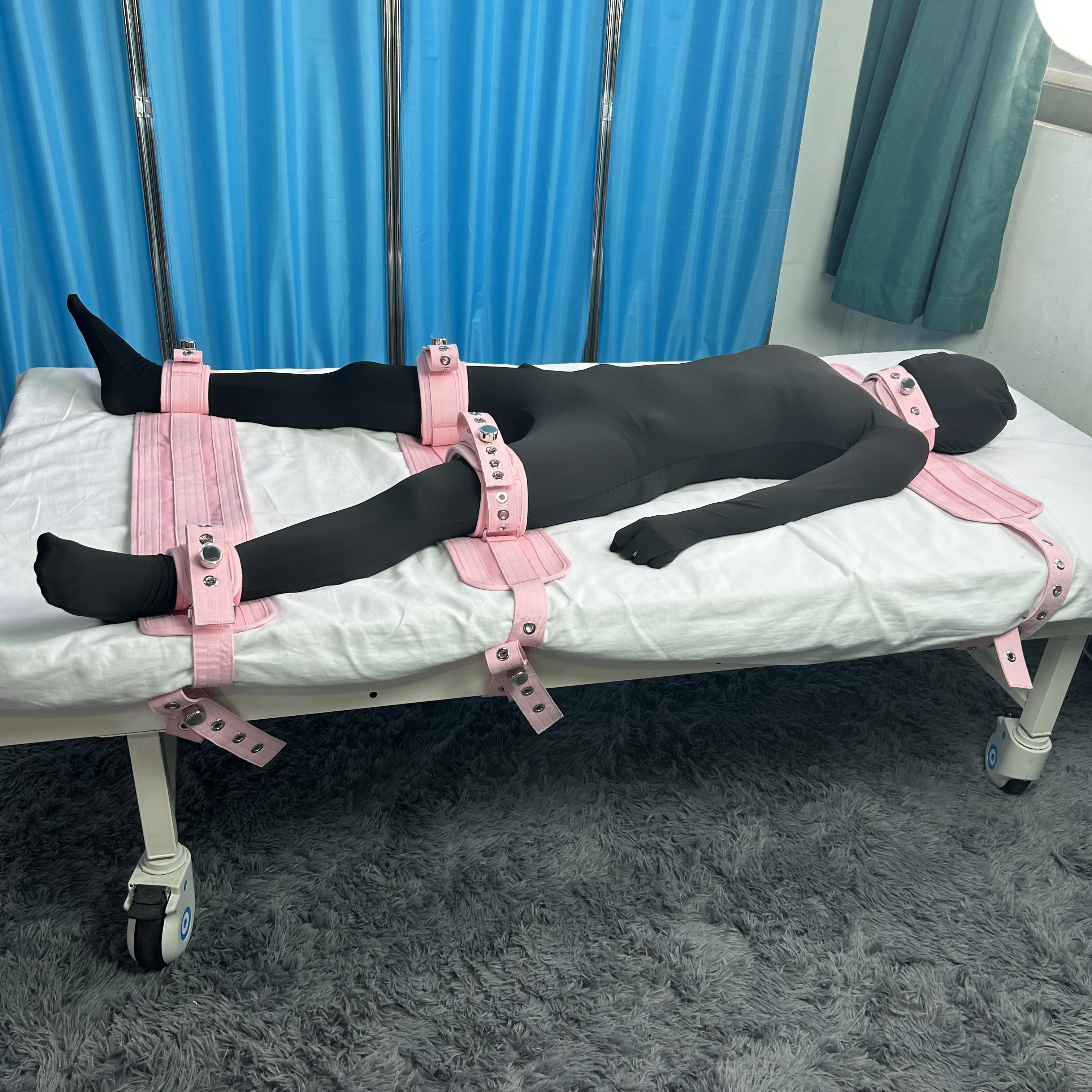 Picture 5: Professional 5-Point Medical Restraint Set for Agitated Patients | Head, Thigh, Ankle Locking Straps with Magnetic Locks Pink