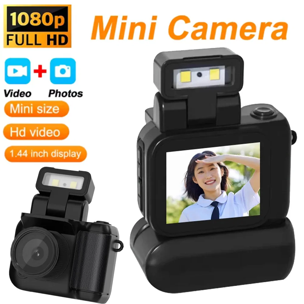 Mini cámara HD de 128GB, 1080P, con pantalla LCD, lámpara de Flash, base de batería, grabadora de vídeo, videocámara pequeña portátil Retro Ultra compacta