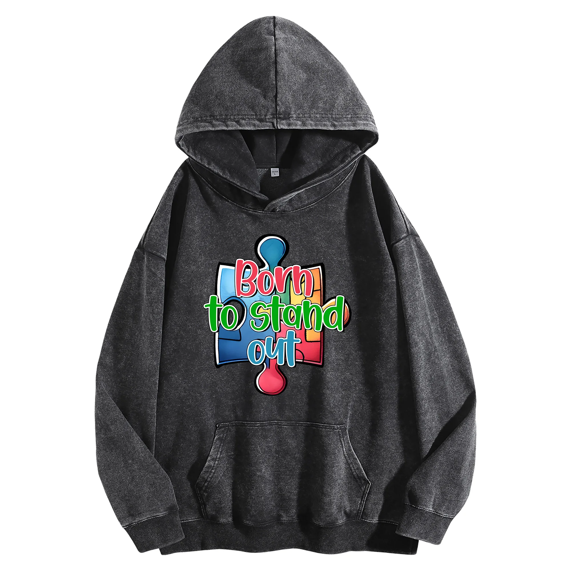 

Винтажная стираная толстовка с капюшоном Puzzle Graphic Print 400G, уличная одежда большого размера, пуловер, осенне-зимняя коллекция