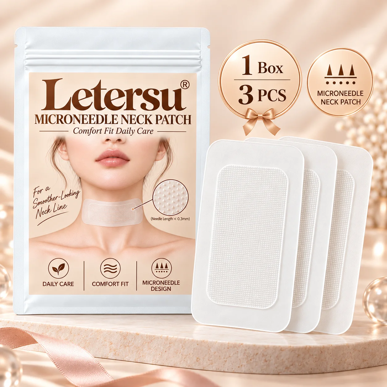 3pcs 3PCS Microneedle Neck Patches, Micro Needle Neck Care Stickers, Comfortable Fit Ultra Thin Beauty Patches for Daily Night C