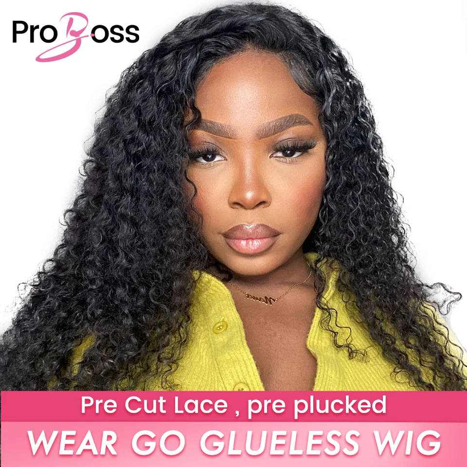 

Wear Go Glueless Wig Proboss Hair Brazilian Kinky Curly Human Hair 4x4 Lace Front Wig Pre Plucked Human Hair Wig Ready To Wear