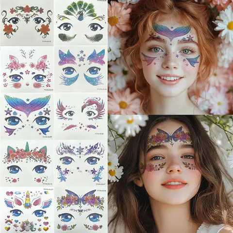 Cute Christmas Tattoos-Face Paint Tattoos Makeup for Birthday Party Supplies Games temporary tattoo Supplies Decor Stickers