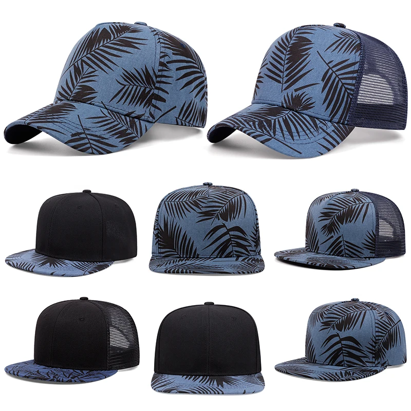 Unisex Fashion Blue Bamboo Leaves Hat Men's Adjustable Baseball Hat Straight Buckle Snapback Cap Outdoor Sun Hat