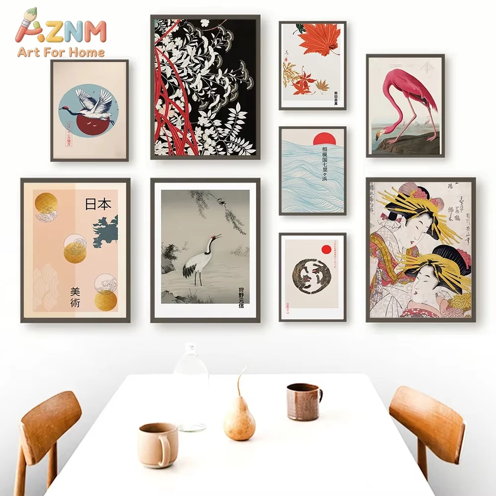 

1pc Scandinavian Simple Wall Art Japanese Landscape Cartoon Animal Crane HD Canvas Poster Print Home Bedroom Living Room
