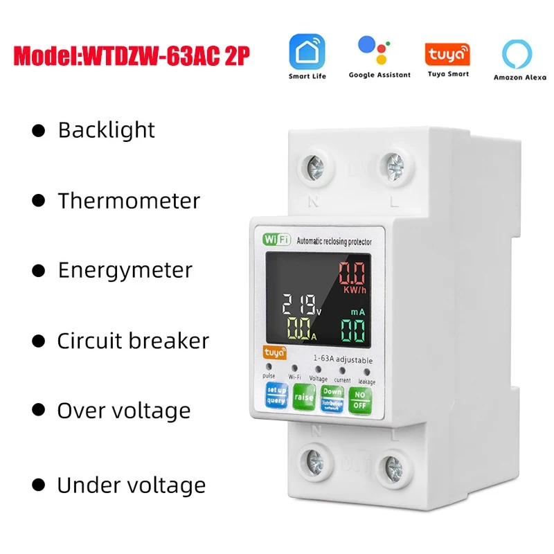 Smart Leven PV Slimme Stroomonderbreker Tuya Spanningsrelais 230V Wifi Stroom Lekkage Bescherming MCB Automatische Schakelaar 63A