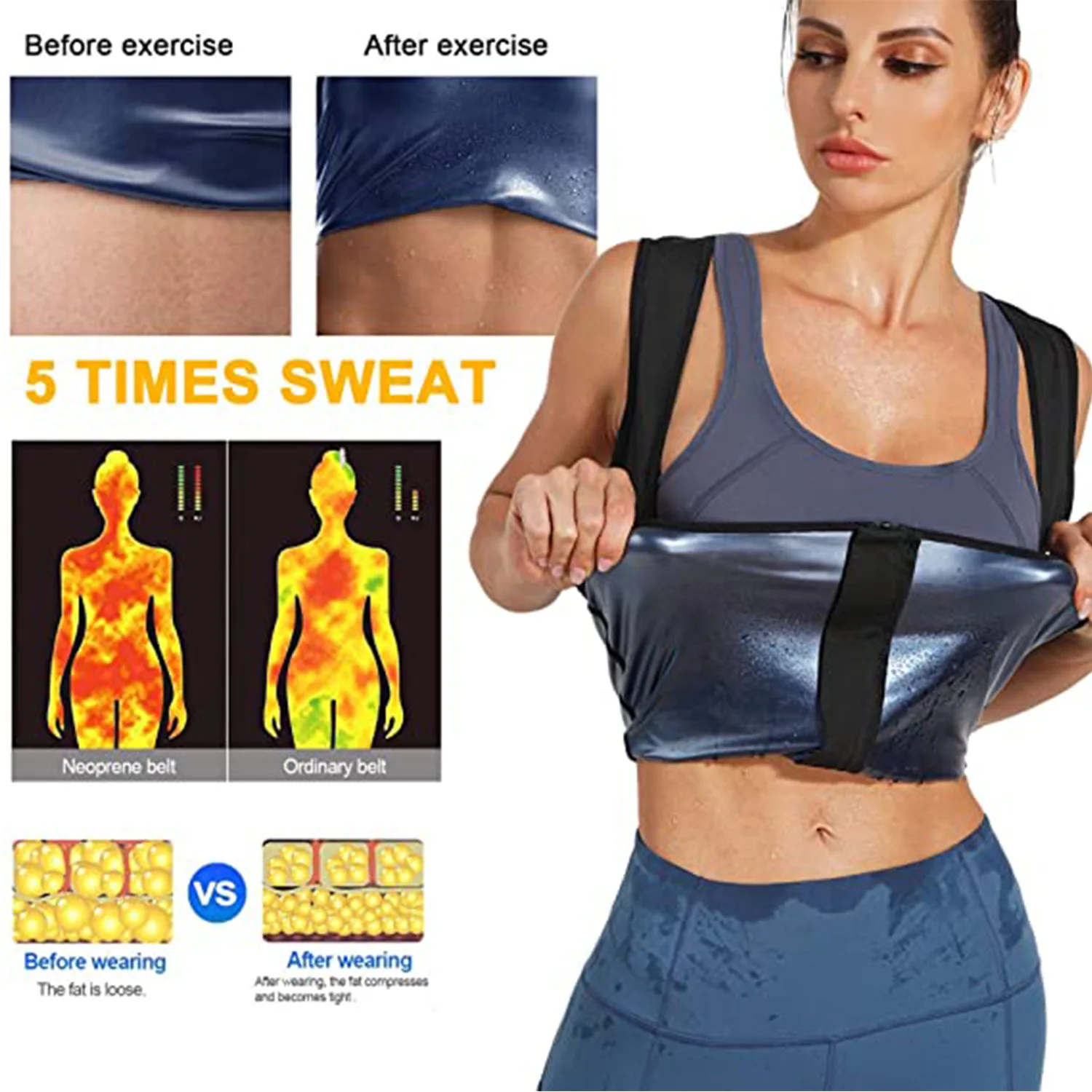 Women Sauna Shaper Vest Thermo Sweat Shapewear Tank Top Slimming Vest Waist Trainer Corset Gym Fitness Hot Workout Zipper Shirt