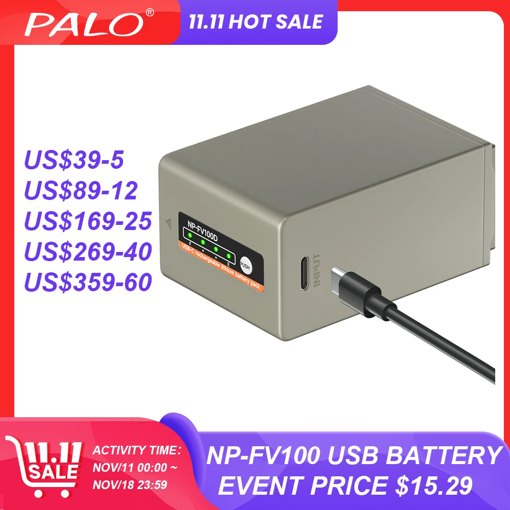 PALO NP FV100A NP-FV100 FV100 Batteries with Type-C USB Charging Input for Sony NP-FV30 NP-FV50 NP-FV70 SX83E SX63E FDR-AX100