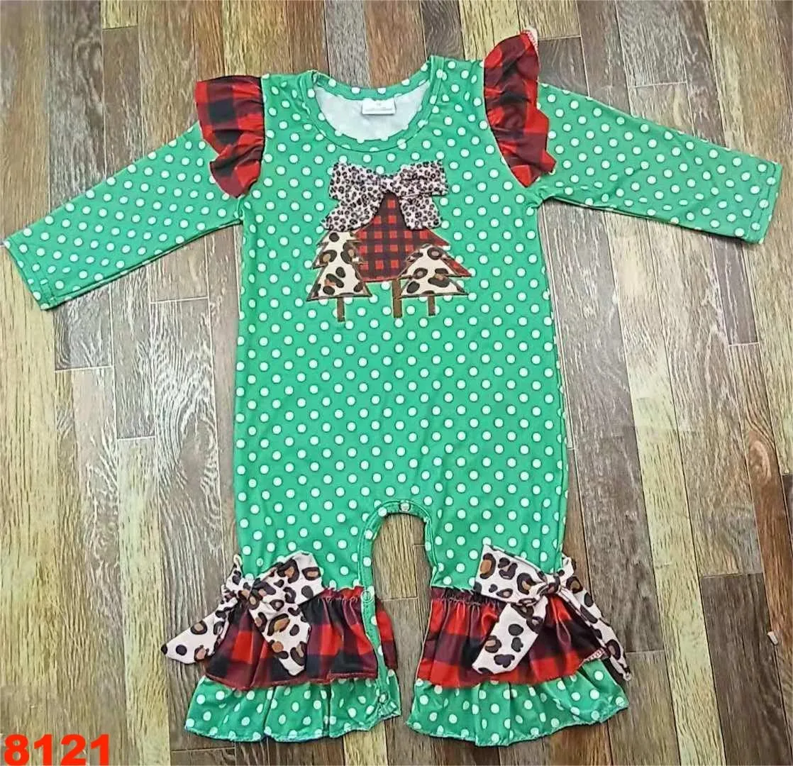 Green christmas tree  Newborn Cartoon boys girls Autumn Winter thickened romper for 0-2 years childrens clothes jumpsuit