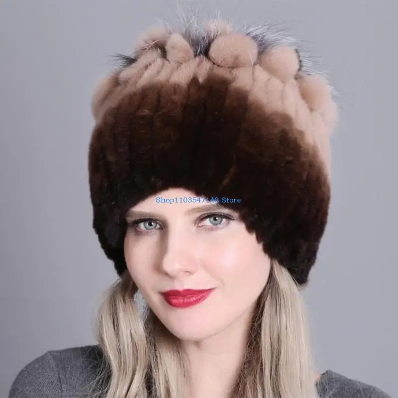 

P88B Real Rex Rabbit Fur Hat for Skiing Traveling Shopping Cap with Fur Warm