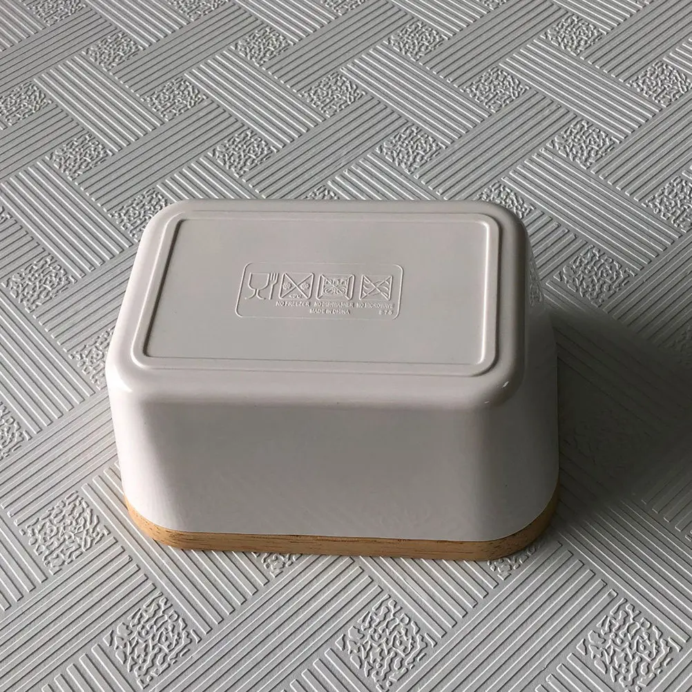 250Ml Butter Container with Wooden Lid 13.8x10x6.8cm French Style Non Stick Melamine Dish Dust Proof Spill Resistant