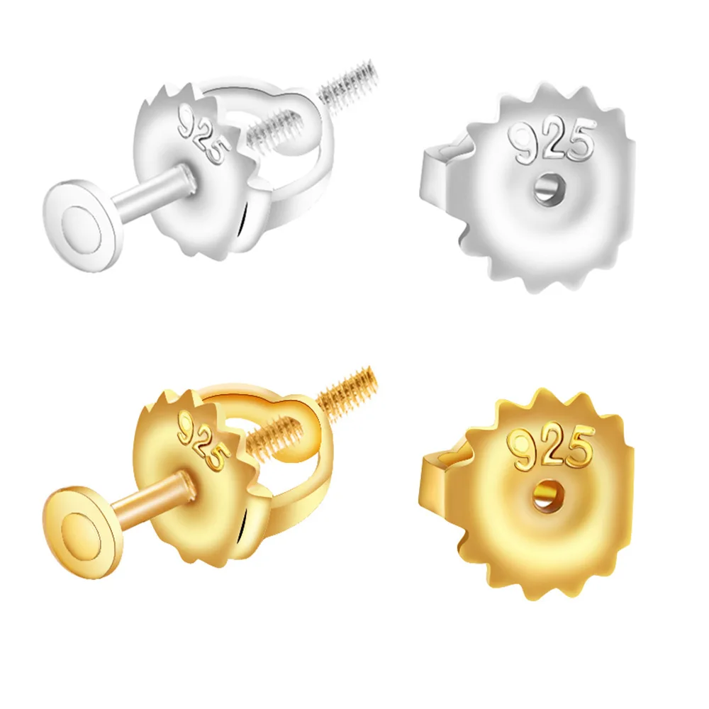 4 sztuki 925 Sterling Silver 18K Golden Screw Earring Post Base Safety Backs Zamienniki dla majsterkowiczów Biżuteria do uszu Stud Making Supplies