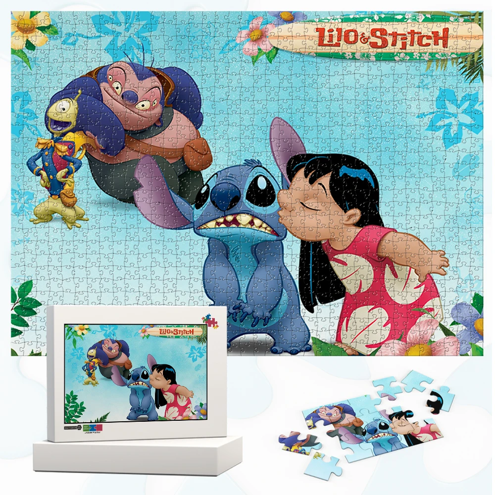 

Lilo and Stitch Jigsaw Puzzles Classic Disney Wooden Jigsaw Puzzles Lilo Kiss Stitch Cartoon DIY Puzzle Game Toys Gift for Adult