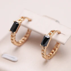 Kinel Luxury Black Natural Zircon Earrings for Women Fine 585 Rose Gold Bride Earrings Vintage Wedding Jewelry Gift Fashion 2022