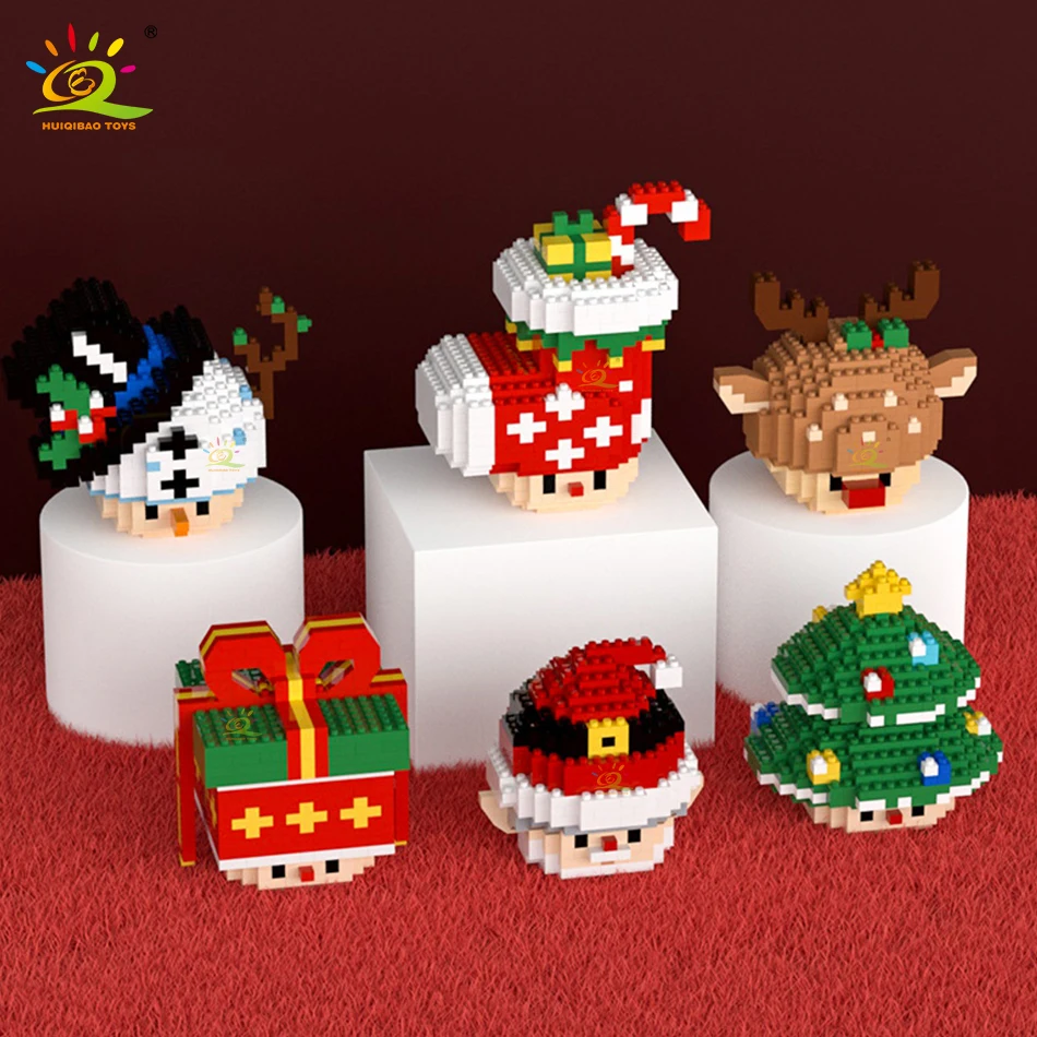 HUIQIBAO Mini Blocks Christmas Santa Claus Model Micro Bricks Building Block Toy For Kids Snowman Children\'s Toy Christmas Gift