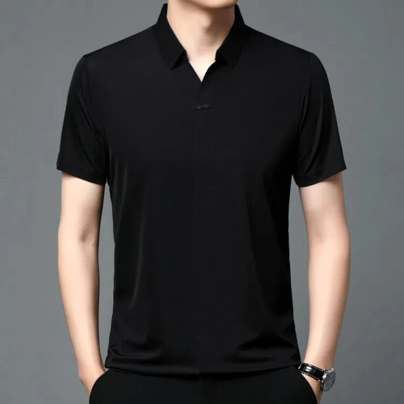 Smart Casual Summer Polo Shirts Men\'s Turn-down Collar Solid Color Thin Style Ice Silk Trend Versatile Slim Short Sleeve Tops