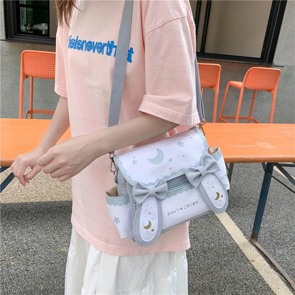 Women Lolita Bow Tie Bag Japanese Style Cute Rabbit Crossbody Bag Sweet Messenger Bag Girls Outdoor Traveling Bag