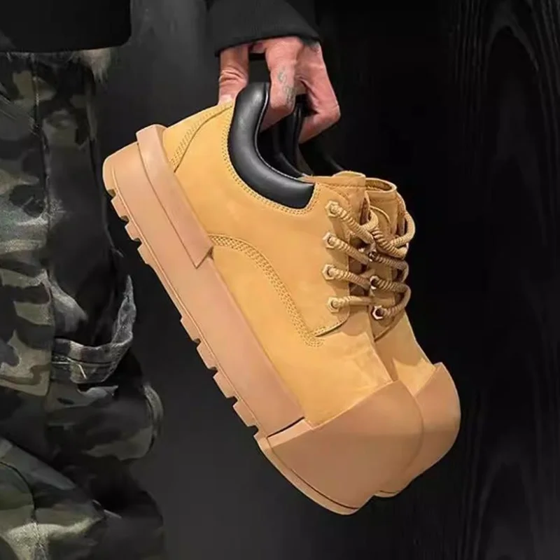 

Derby Shoes Fashion Chubby Shoes Big Round-toe Street Casual Leather Shoes Men's Thick-soled Height-increasing Sneakers