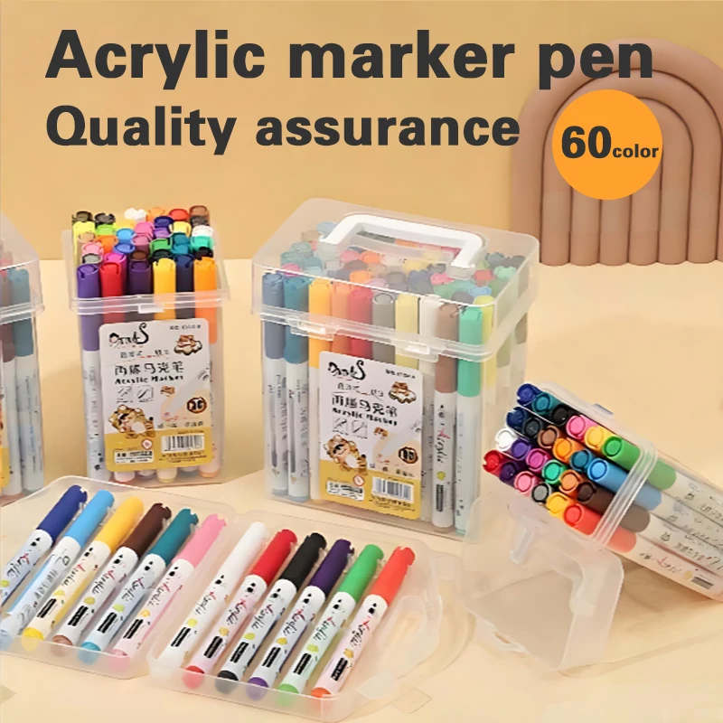 

12/24/36/48/60Pcs Acrylic Colors Markers Art Painting Pen DIY Drawing for Card Rock Wood Stone Glass Children School Supplies