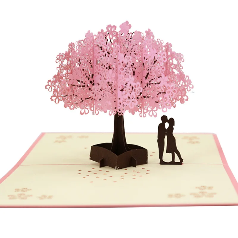 Biglietti Pop-Up 3D fiori biglietto di compleanno regali di anniversario cartolina Cherry Blossom coppia stile inviti di nozze biglietti di auguri