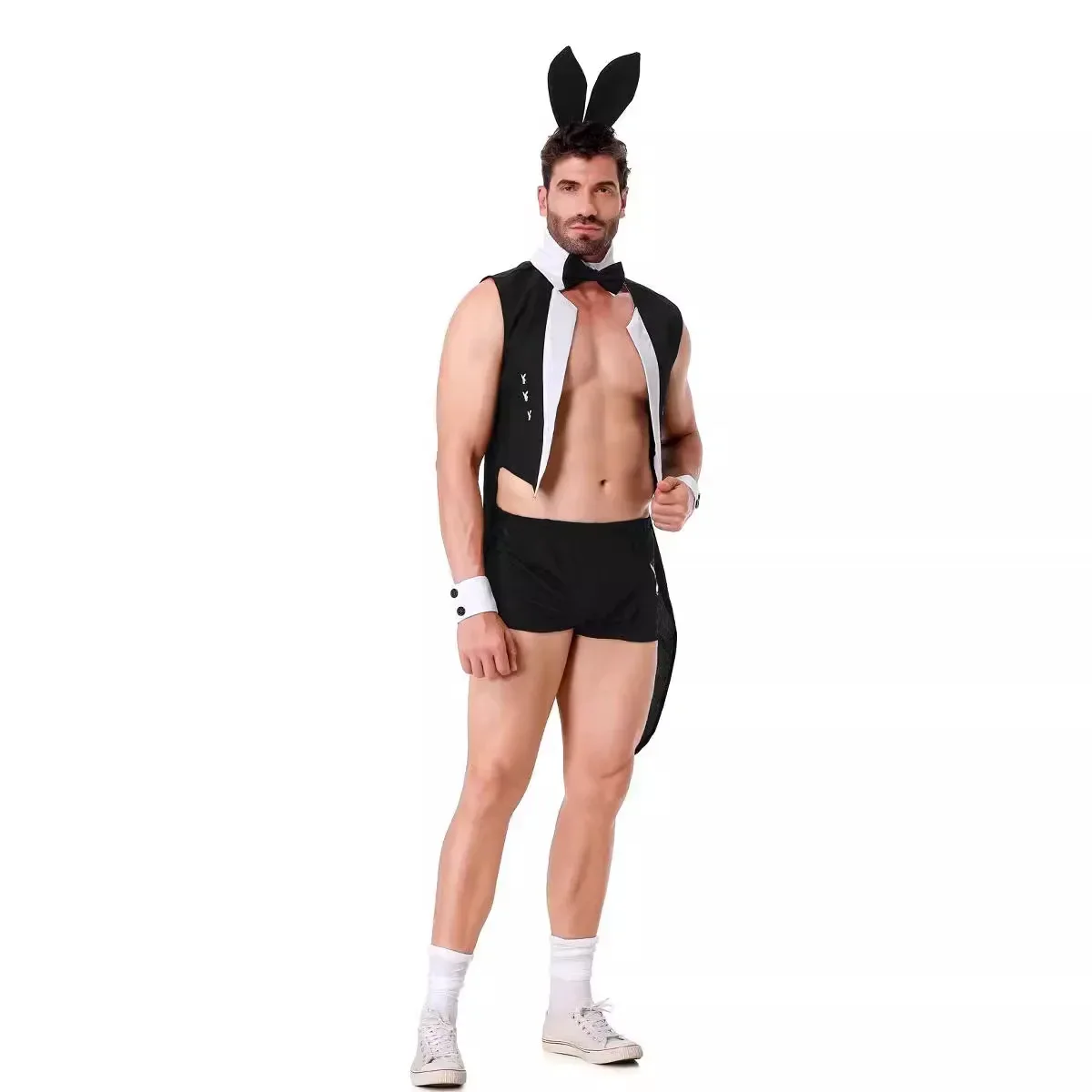 Men Sexy Outfits Lingerie Set Male Maid Cosplay Outfits Bunny Party Role Play Costume Waiter Lingerie Men Head Wear