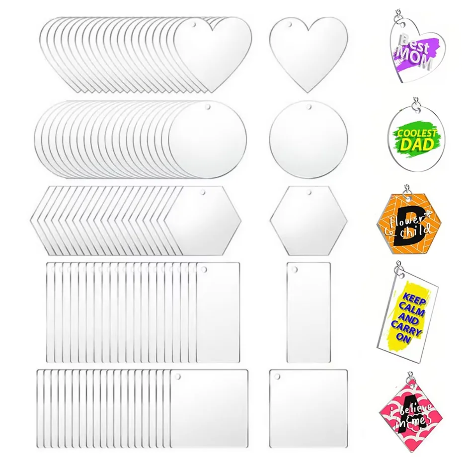 5 Styles Clear Round Acrylic Blanks with Holes, Blank Sheet for DIY Painting, Creative Pendant Decor, Bookmark Board